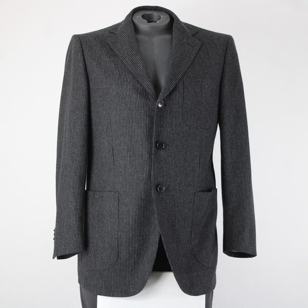 Luciano Barbera Sz 50 Charcoal Pinstripe Three Button 100% Wool Blazer Jacket