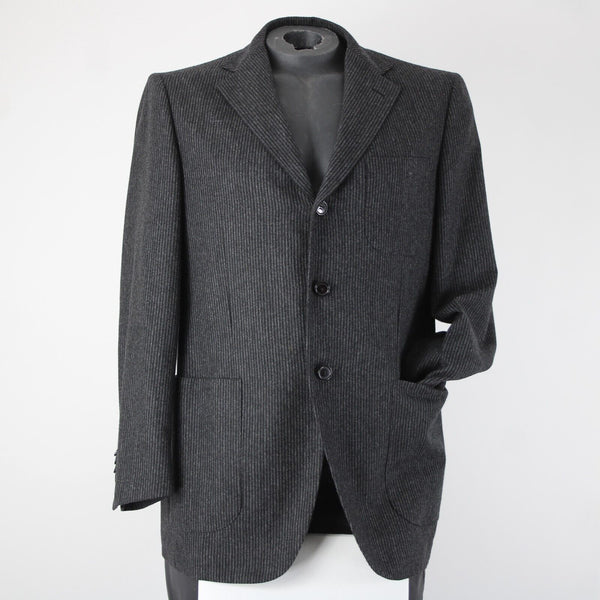 Luciano Barbera Sz 50 Charcoal Pinstripe Three Button 100% Wool Blazer Jacket