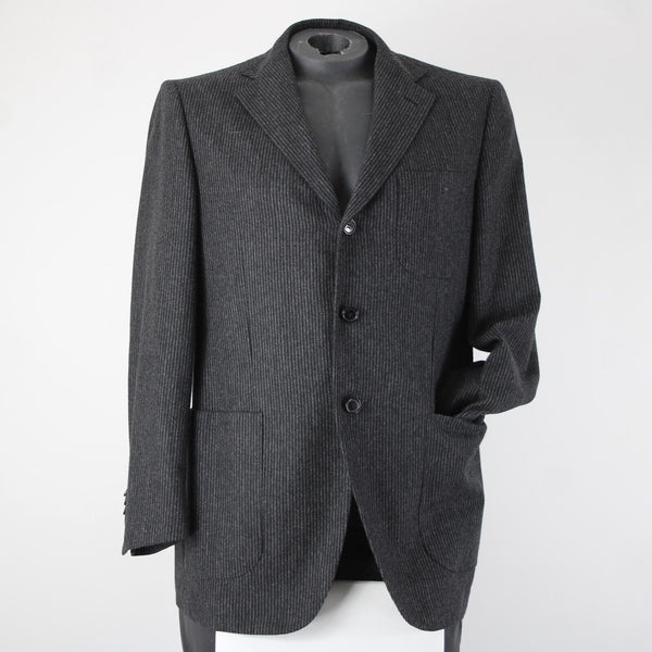 Luciano Barbera Sz 50 Charcoal Pinstripe Three Button 100% Wool Blazer Jacket
