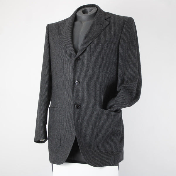 Luciano Barbera Sz 50 Charcoal Pinstripe Three Button 100% Wool Blazer Jacket