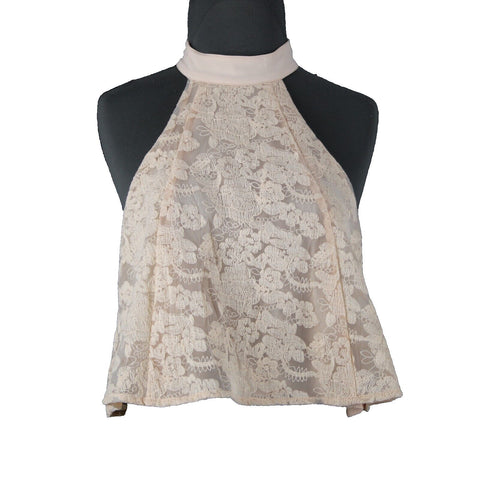 Do Be Sz S Peach Pink Lined Lace Halter Sleeveless Crop 100% Poly Rayon Top