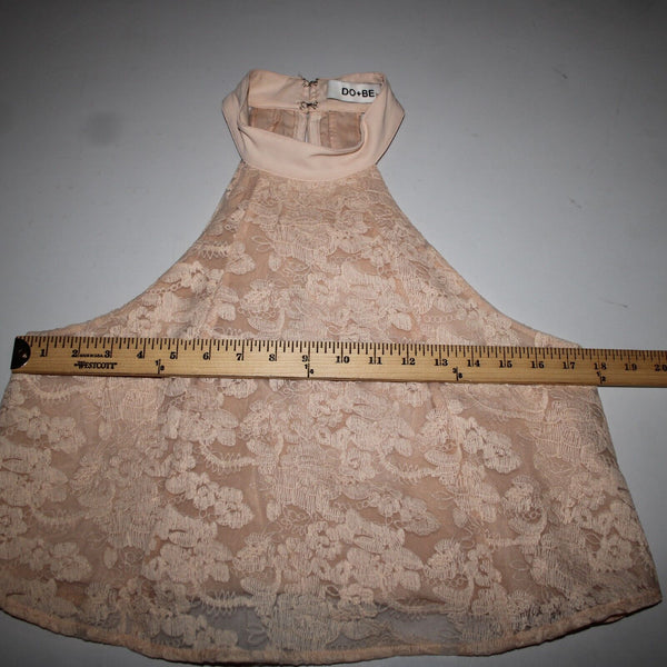 Do Be Sz S Peach Pink Lined Lace Halter Sleeveless Crop 100% Poly Rayon Top