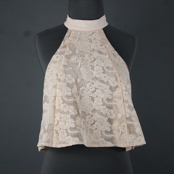 Do Be Sz S Peach Pink Lined Lace Halter Sleeveless Crop 100% Poly Rayon Top