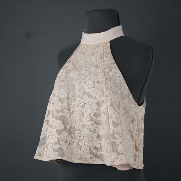 Do Be Sz S Peach Pink Lined Lace Halter Sleeveless Crop 100% Poly Rayon Top