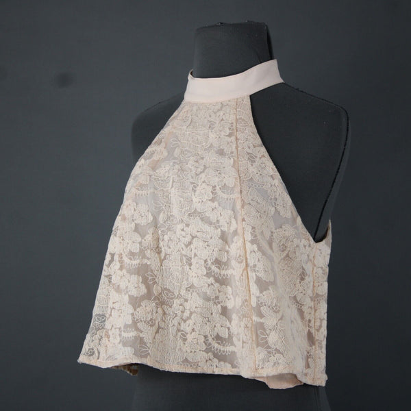 Do Be Sz S Peach Pink Lined Lace Halter Sleeveless Crop 100% Poly Rayon Top