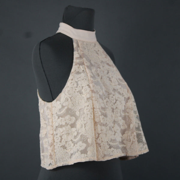 Do Be Sz S Peach Pink Lined Lace Halter Sleeveless Crop 100% Poly Rayon Top