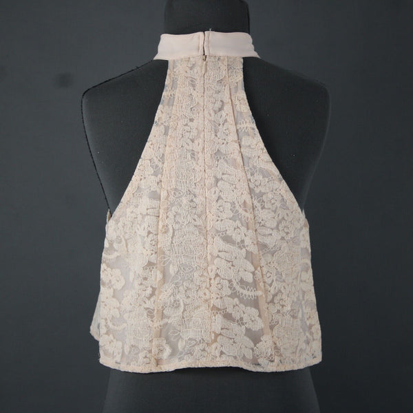 Do Be Sz S Peach Pink Lined Lace Halter Sleeveless Crop 100% Poly Rayon Top