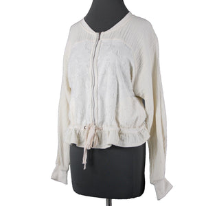 Saturday Sunday Sz S White Cream Long Sleeve Full Zip Pocket Cotton Poly Jacket