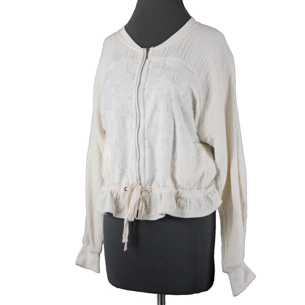Saturday Sunday Sz S White Cream Long Sleeve Full Zip Pocket Cotton Poly Jacket