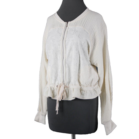 Saturday Sunday Sz S White Cream Long Sleeve Full Zip Pocket Cotton Poly Jacket