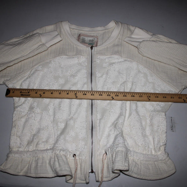 Saturday Sunday Sz S White Cream Long Sleeve Full Zip Pocket Cotton Poly Jacket