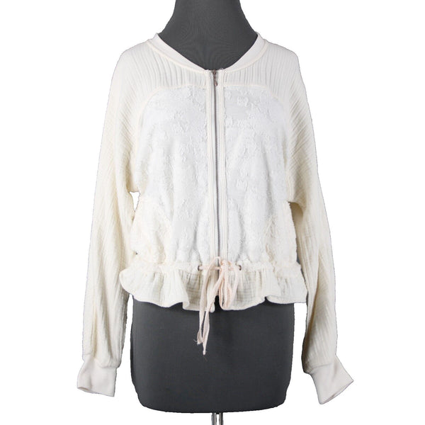 Saturday Sunday Sz S White Cream Long Sleeve Full Zip Pocket Cotton Poly Jacket