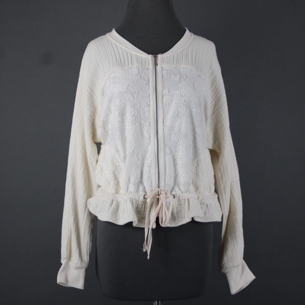 Saturday Sunday Sz S White Cream Long Sleeve Full Zip Pocket Cotton Poly Jacket