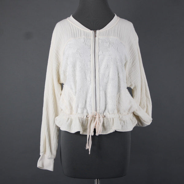 Saturday Sunday Sz S White Cream Long Sleeve Full Zip Pocket Cotton Poly Jacket