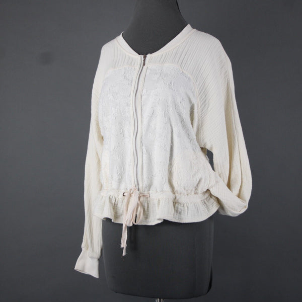 Saturday Sunday Sz S White Cream Long Sleeve Full Zip Pocket Cotton Poly Jacket