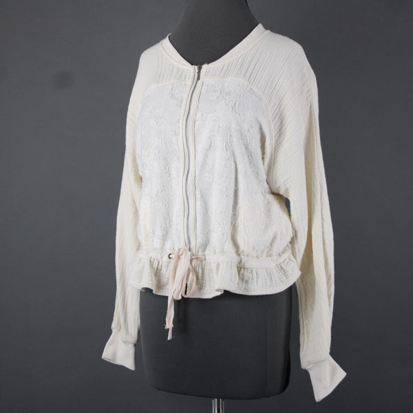 Saturday Sunday Sz S White Cream Long Sleeve Full Zip Pocket Cotton Poly Jacket