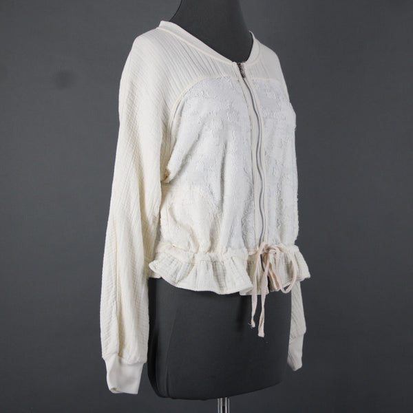 Saturday Sunday Sz S White Cream Long Sleeve Full Zip Pocket Cotton Poly Jacket