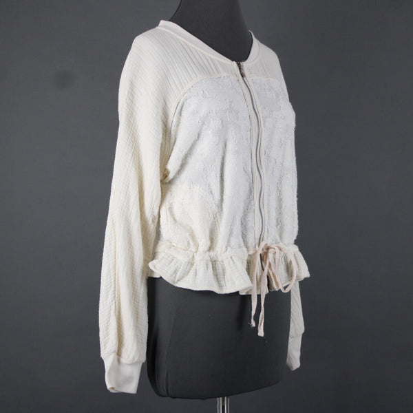 Saturday Sunday Sz S White Cream Long Sleeve Full Zip Pocket Cotton Poly Jacket