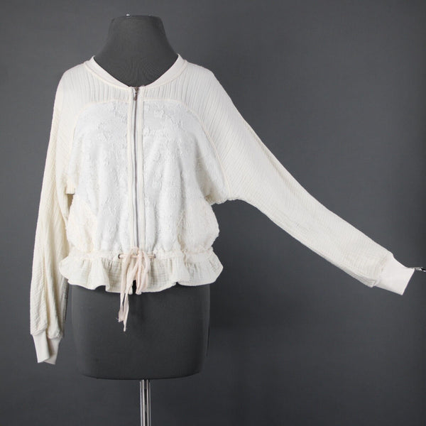 Saturday Sunday Sz S White Cream Long Sleeve Full Zip Pocket Cotton Poly Jacket