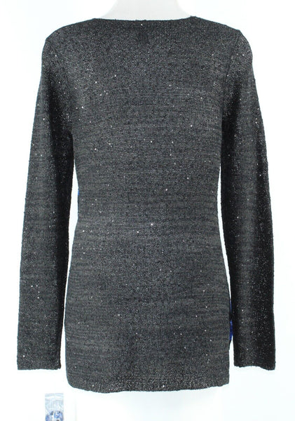 Alfani Sz S NWT $79 Black Royal Blue Gray Knit Sequin Knit Poly Blend Sweater