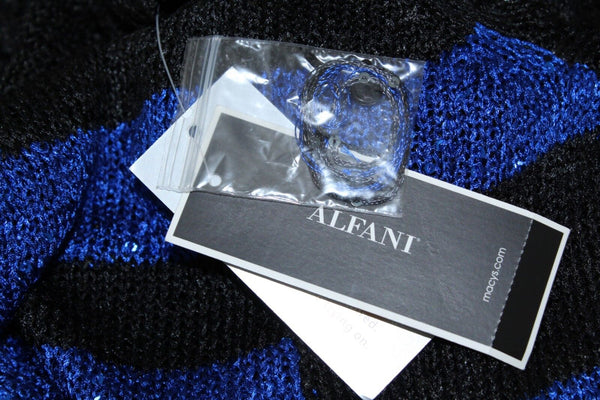 Alfani Sz S NWT $79 Black Royal Blue Gray Knit Sequin Knit Poly Blend Sweater