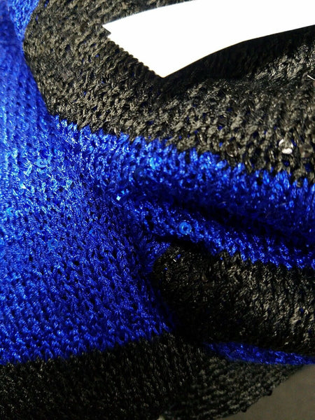 Alfani Sz S NWT $79 Black Royal Blue Gray Knit Sequin Knit Poly Blend Sweater