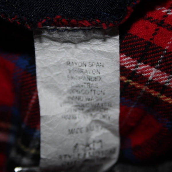 Million Bullpup Sz M Navy Blue Red Plaid Long Sleeve V Back Rayon Spandex Dress