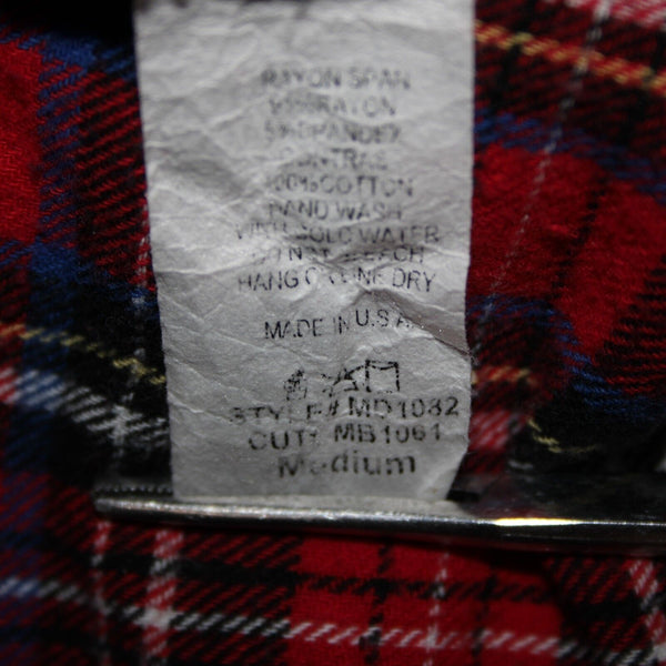 Million Bullpup Sz M Navy Blue Red Plaid Long Sleeve V Back Rayon Spandex Dress