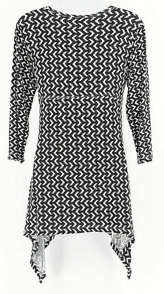 Onque Casual Sz S Black White Viscose Spandex Asymmetrical Stretchy Top