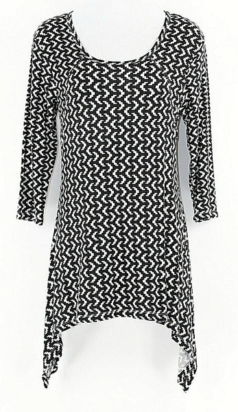 Onque Casual Sz S Black White Viscose Spandex Asymmetrical Stretchy Top