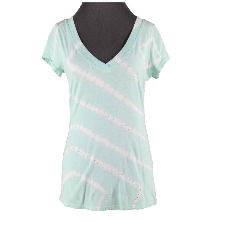 INC Sz M Mint Green White Tie Dye Striped Rhinestones Cotton Blend Top