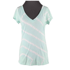 INC Sz M Mint Green White Tie Dye Striped Rhinestones Cotton Blend Top