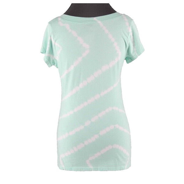 INC Sz M Mint Green White Tie Dye Striped Rhinestones Cotton Blend Top