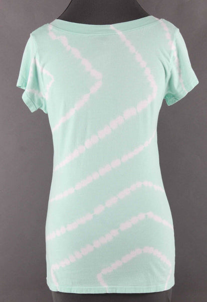 INC Sz M Mint Green White Tie Dye Striped Rhinestones Cotton Blend Top