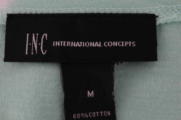 INC Sz M Mint Green White Tie Dye Striped Rhinestones Cotton Blend Top