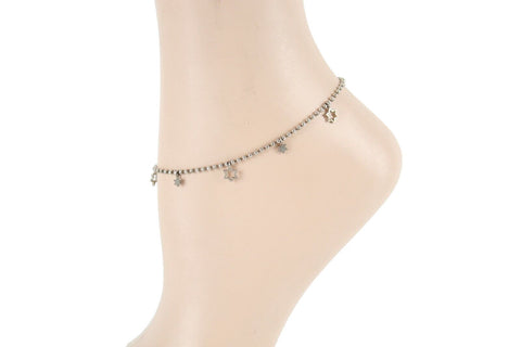 Sterling Silver 8" - 9" Star Charm Ankle Bracelet
