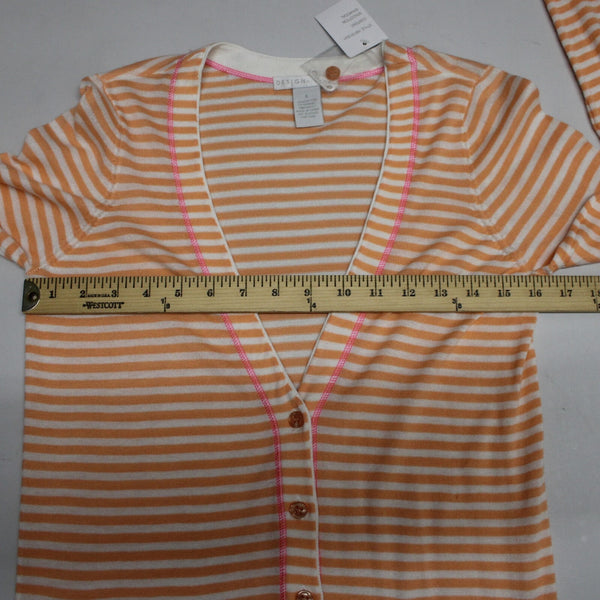 Design History NEW Sz S Orange Pink Cream Pockets Cotton Modal Cardigan Sweater