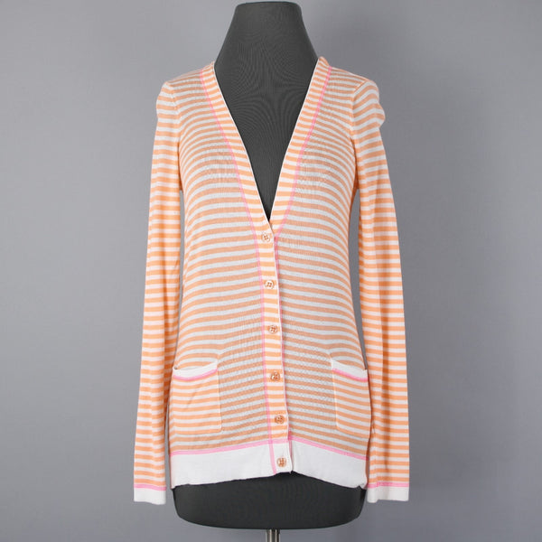Design History NEW Sz S Orange Pink Cream Pockets Cotton Modal Cardigan Sweater