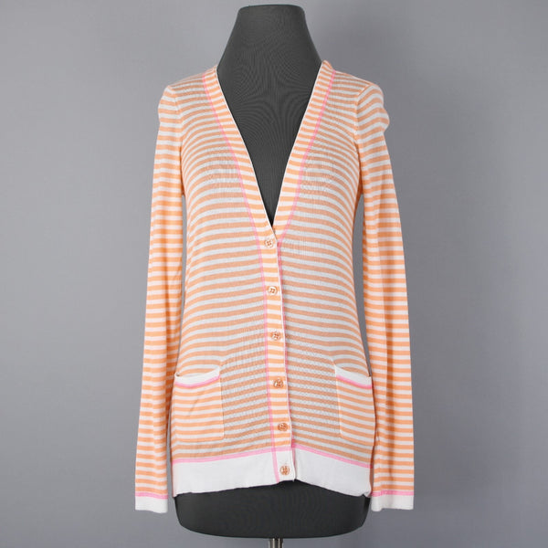 Design History NEW Sz S Orange Pink Cream Pockets Cotton Modal Cardigan Sweater