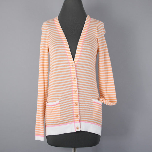 Design History NEW Sz S Orange Pink Cream Pockets Cotton Modal Cardigan Sweater