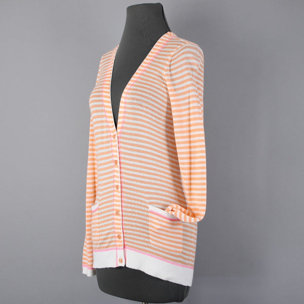 Design History NEW Sz S Orange Pink Cream Pockets Cotton Modal Cardigan Sweater