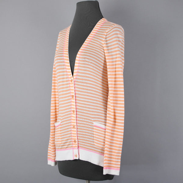 Design History NEW Sz S Orange Pink Cream Pockets Cotton Modal Cardigan Sweater