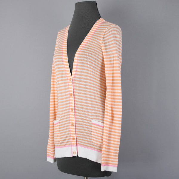 Design History NEW Sz S Orange Pink Cream Pockets Cotton Modal Cardigan Sweater