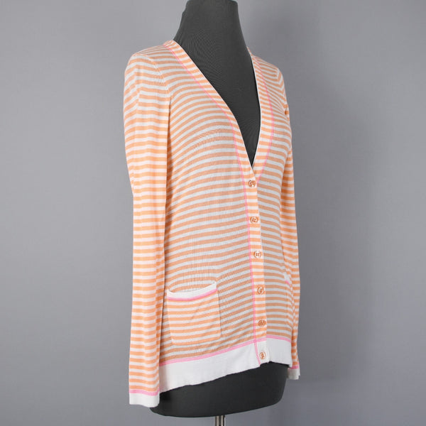 Design History NEW Sz S Orange Pink Cream Pockets Cotton Modal Cardigan Sweater