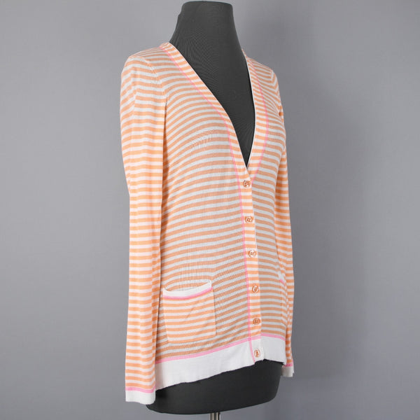 Design History NEW Sz S Orange Pink Cream Pockets Cotton Modal Cardigan Sweater