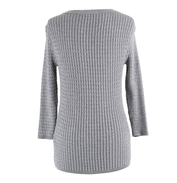 New York & Co Sz XS Silver Ribbed Laced Neck Nylon Rayon Poly Metallic Top