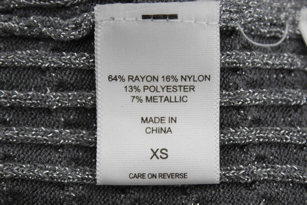 New York & Co Sz XS Silver Ribbed Laced Neck Nylon Rayon Poly Metallic Top