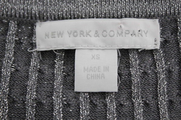 New York & Co Sz XS Silver Ribbed Laced Neck Nylon Rayon Poly Metallic Top