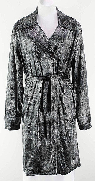 Carole Little Sz 4 Charcoal Black Polyester Reptile Print Belted Light Jacket