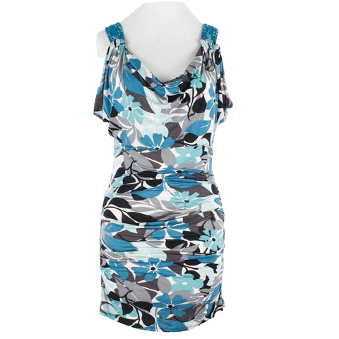 S Twelve Sz S Aqua Multi Ruched Fitted Satin Straps Polyester Rayon Dress